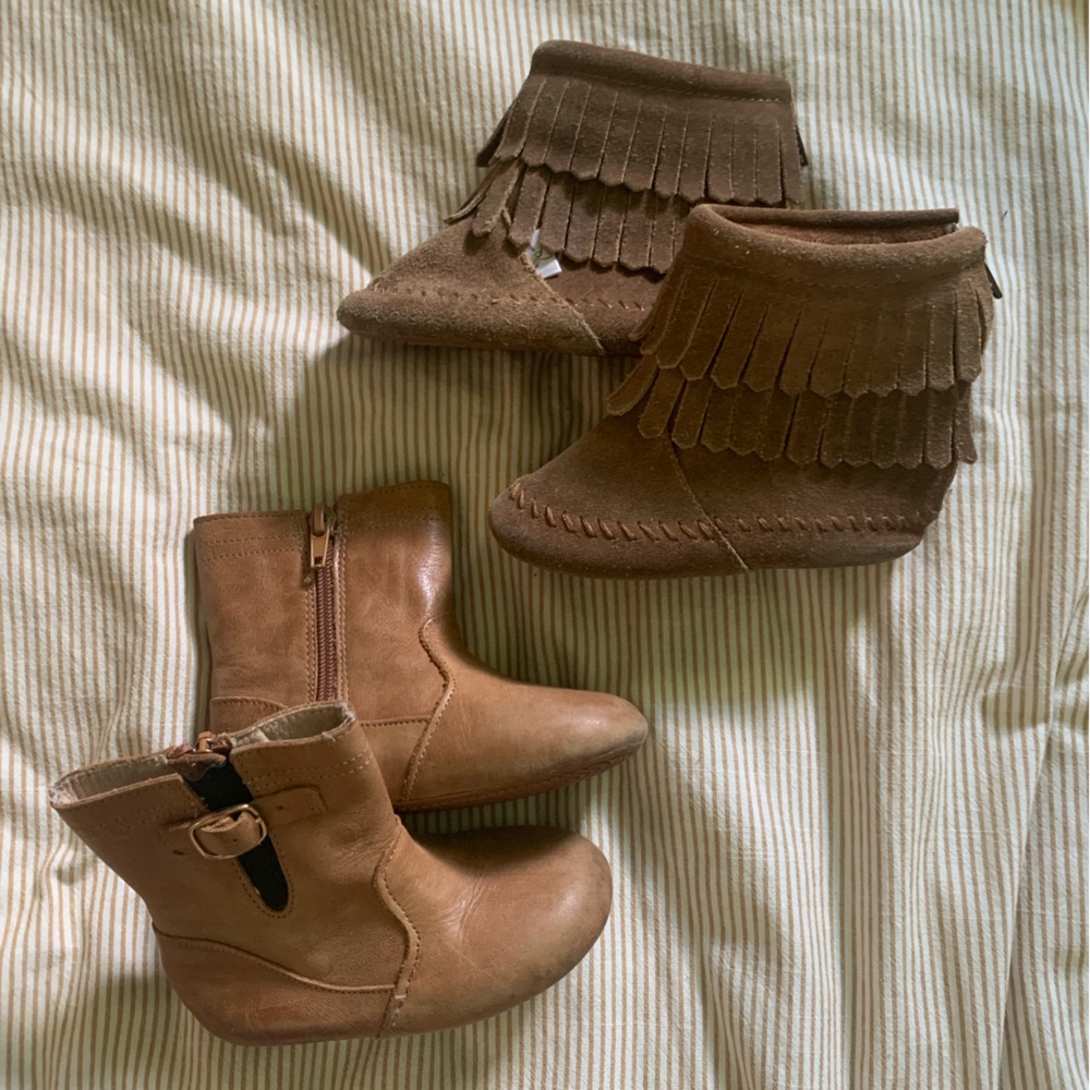 Kids Brown Fringe Suede and Leather Boot Bundle